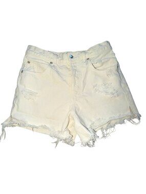 Free People We The Free "Makai" Cutoff Denim Shorts-Distressed-Ivory-Size 27-GU